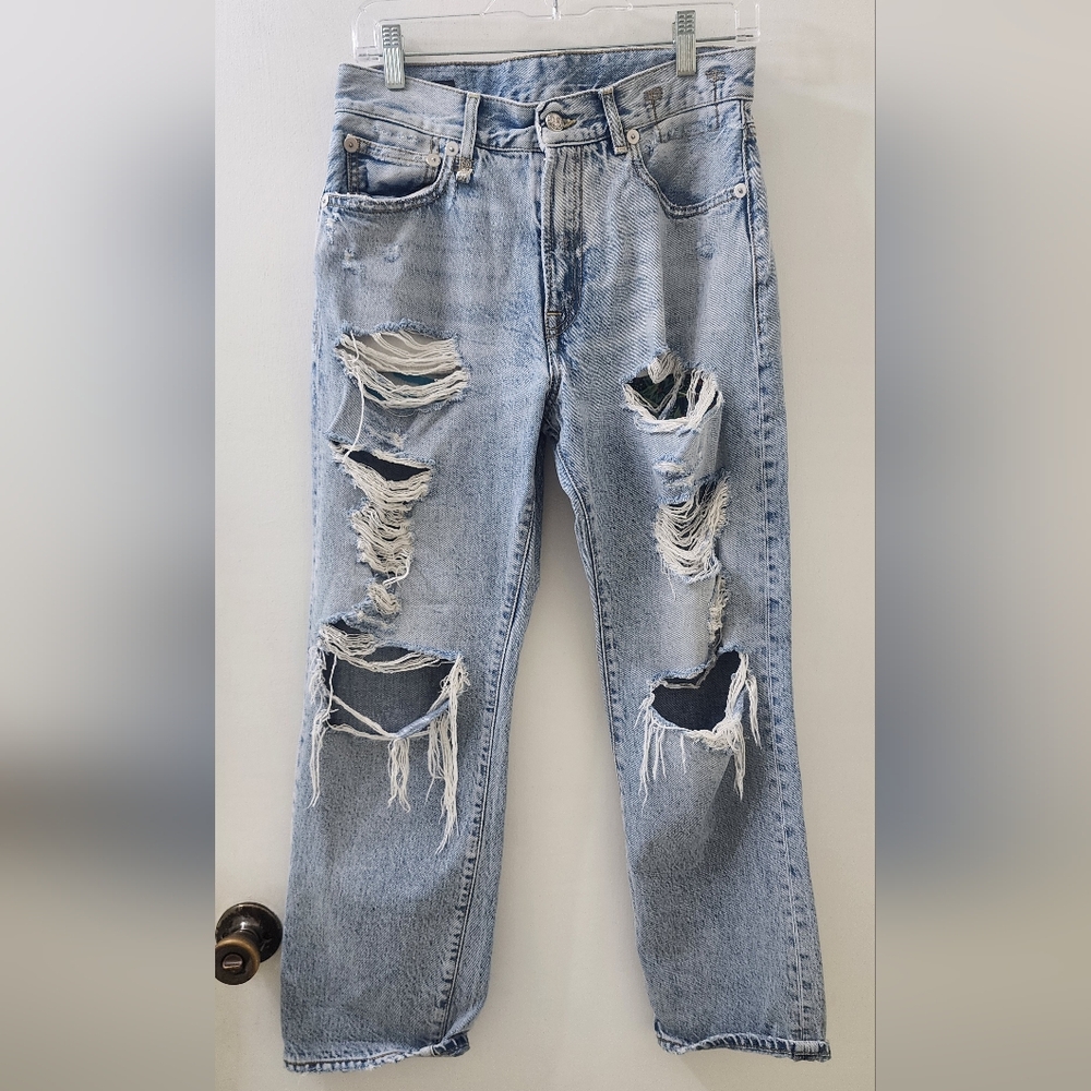 R13 Light Blue Distressed Men’s Jeans - Classic‎ Ripped Denim, Size 25.